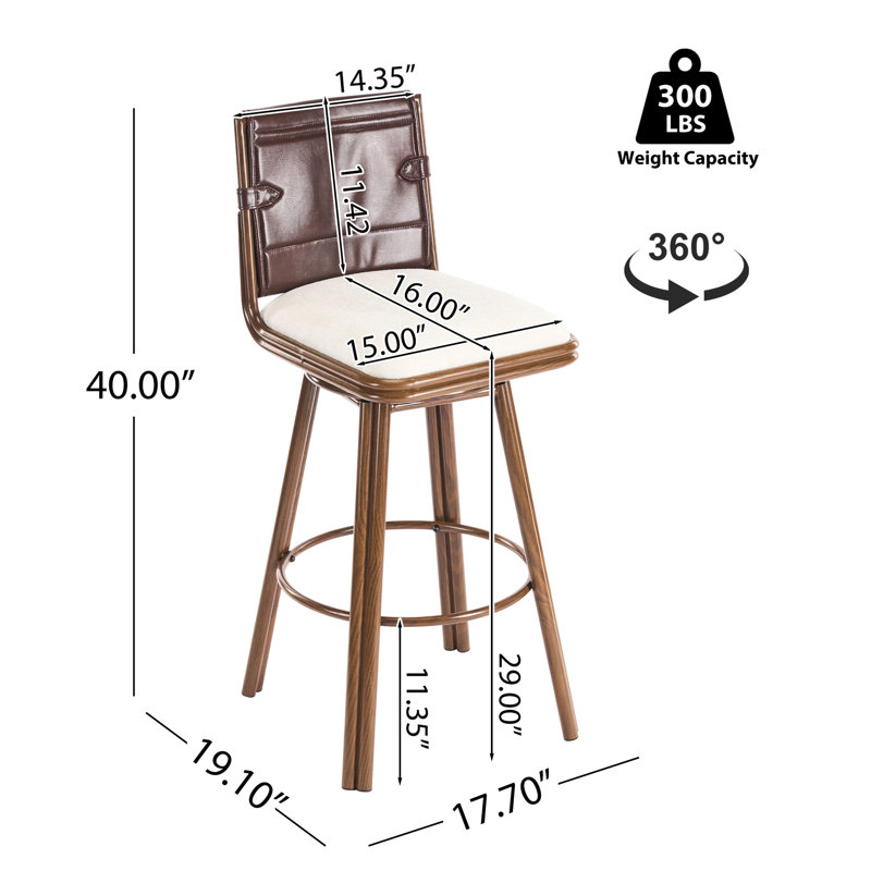 Tabourets de bar d'intérieur pivotants 360 de 360 degrés, dossier uni, sièges beige doux en nuage, structure en fer, chaise 2 nettoyée avec structure en métal, finition noyer, revêtement, rembourrage en mousse, similicuir