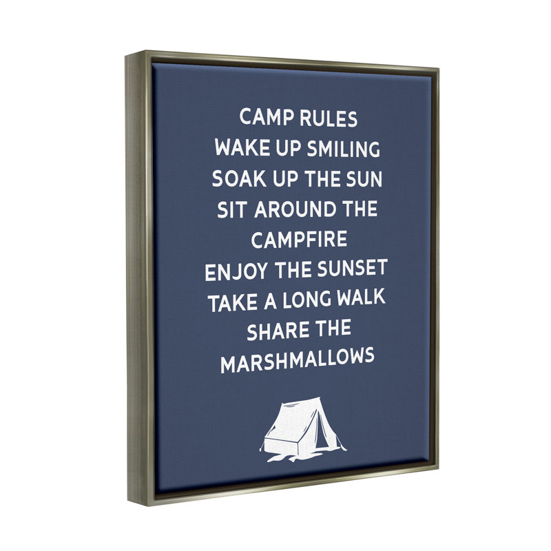 «Camp Rules», panneau de texte «Enjoy camping tente», art mural par Lil '' Rue, H 31 po x l 25 po x P 1,7 po