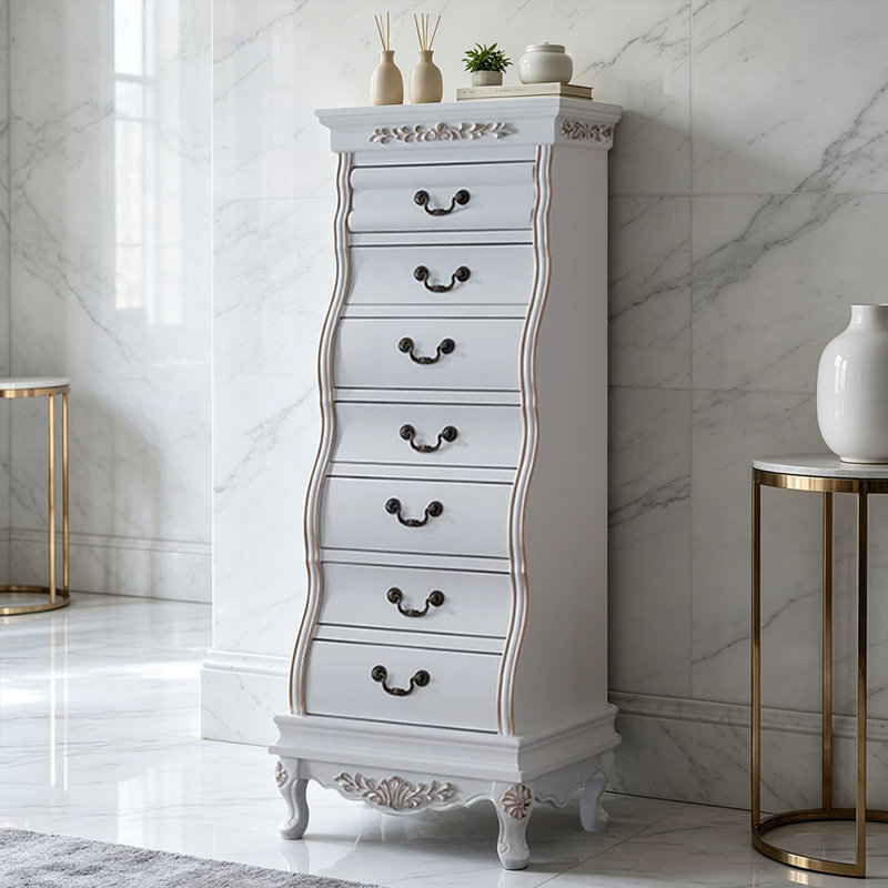 Meuble d'appoint rétro en bois massif blanc, Blanc
