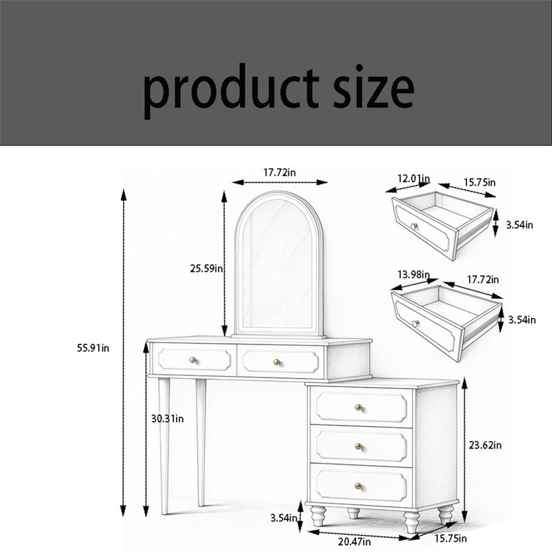 Dressing table with mirror, dressing table with charging station and adjustable cabinet, modern dressing table with 3 drawers for bedroom and dressing room