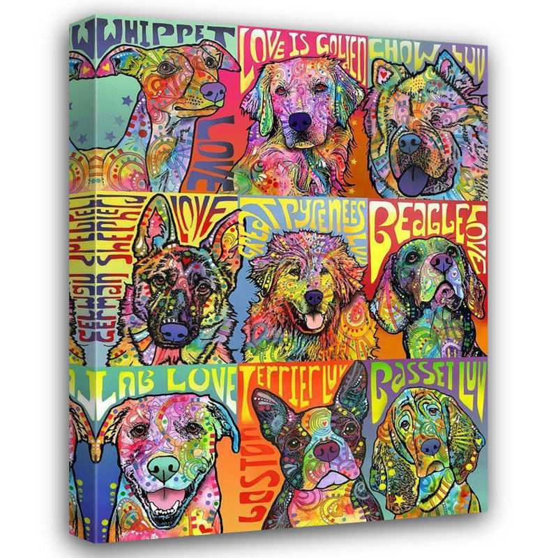Art sur toile de la collection Dean Russo de Hokku Designs, titré: «Nine Up of Dogs», H 24 po x l 19 po