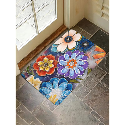 Tapis pour salle de bain à motif floral abstrait peint 36 x 24 po