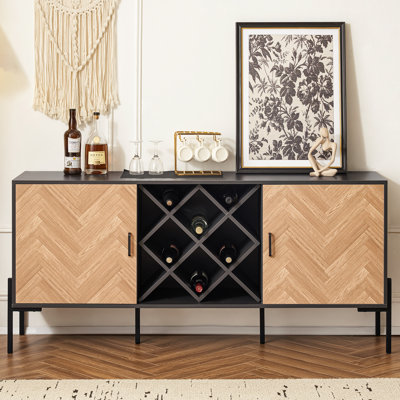 63" Wine Bar Cabinet with Wine Racks and 2 Side Cabinets by 17 Stories
