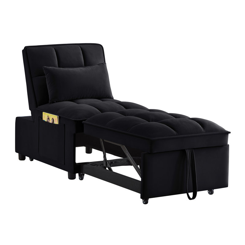 Canapé-lit simple capitonné avec dossier réglable et coussins, méridienne convertible, Noir
