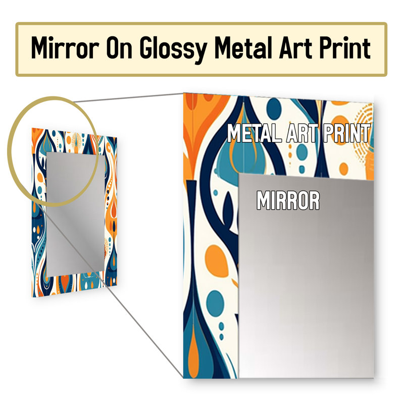 Orange and Blue Botanical Symphony II - Large Wall Mirror On Metal, 40 po x 30 po
