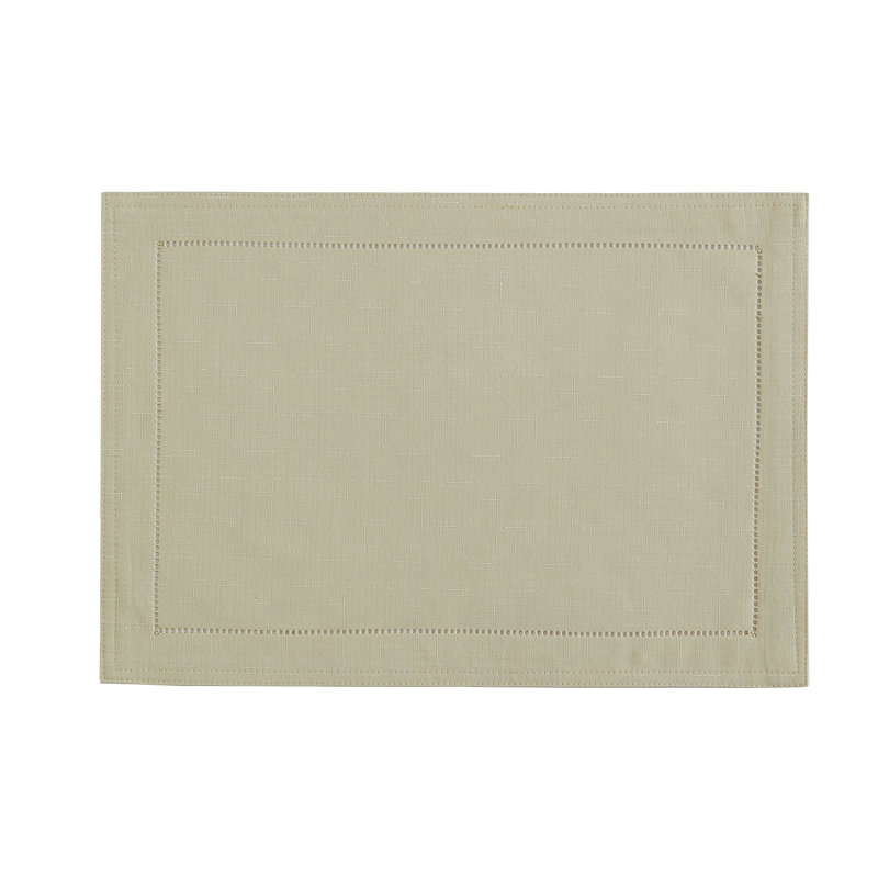 Kapellen Eyelet Punched Border Fabric Placemat, Fog