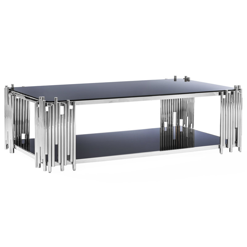 Fortney Glass Top Coffee Table, Polished Silver