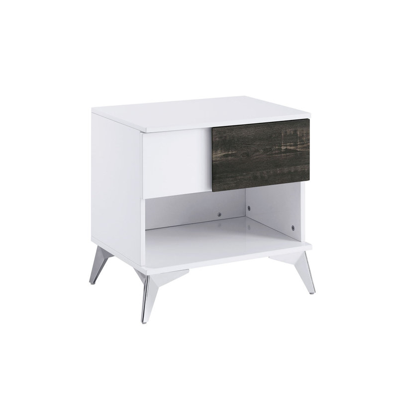 Table de bout contemporaine l 21,6 po, blanc / chêne foncé vieilli