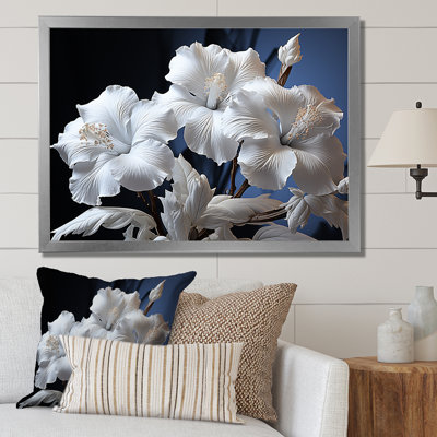 " White Hibiscus Flowers Illuminated By Moonlight "
