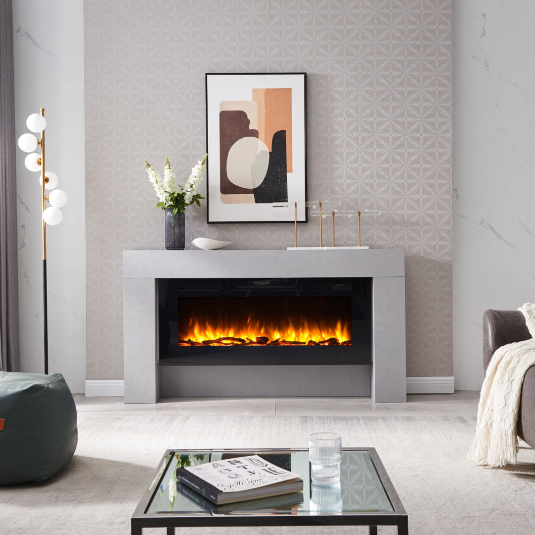 - Flamme Carmaux 63" Led Freestanding Electric Fireplace3 Led Flame Colours2Kw HeaterLog Set Or Crystal Fuel BedCement Grey - Image 2