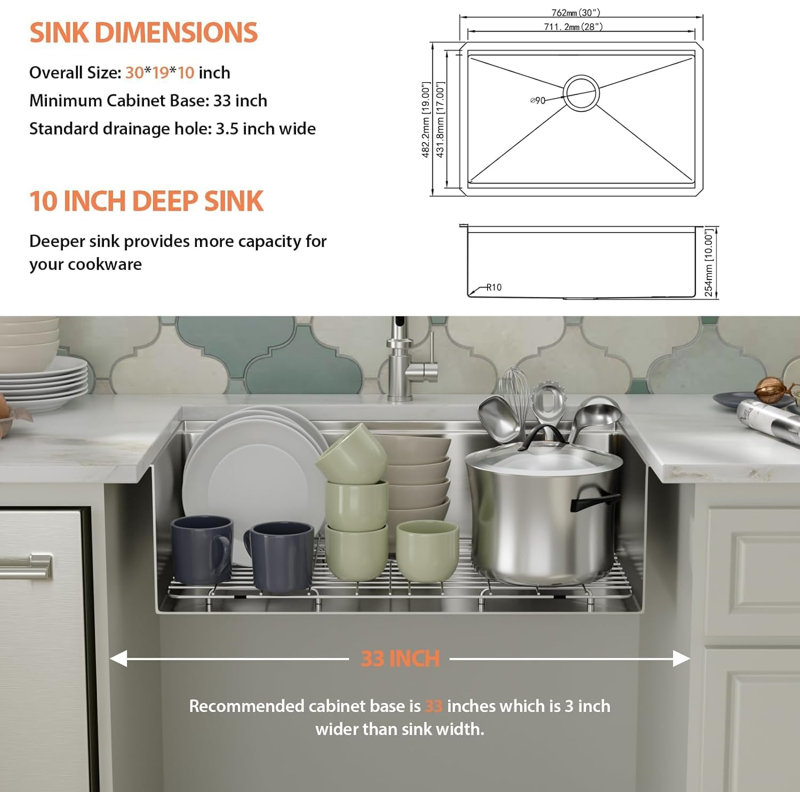 Ultimate All-In-One 30X19" Stainless Steel Kitchen Sink Set - Undermount, Deep Bowl With Sound Dampening, Includes Cutting Board, Colander, Drying Rack & Easy Install Kit