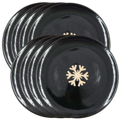 Snowflake Plate - Set of 8 - 8"Dia. - Black/White