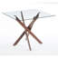 Table carrée moderne avec pieds en croix en métal et verre trempé, 90 x 90 x 75 cm, surface lisse, plateau en verre de couleur noyer foncé pour économiser de l'espace, carré, facile à nettoyer,