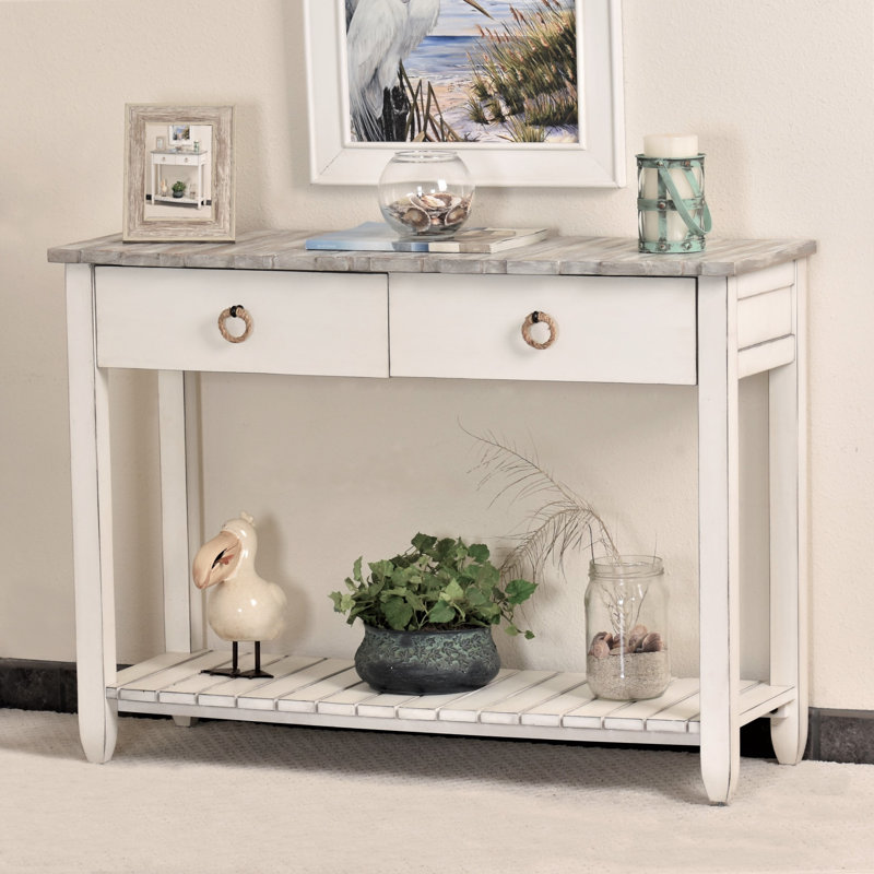 Decastro - Console en bois massif - Gris vieilli, finition blanche, Gris