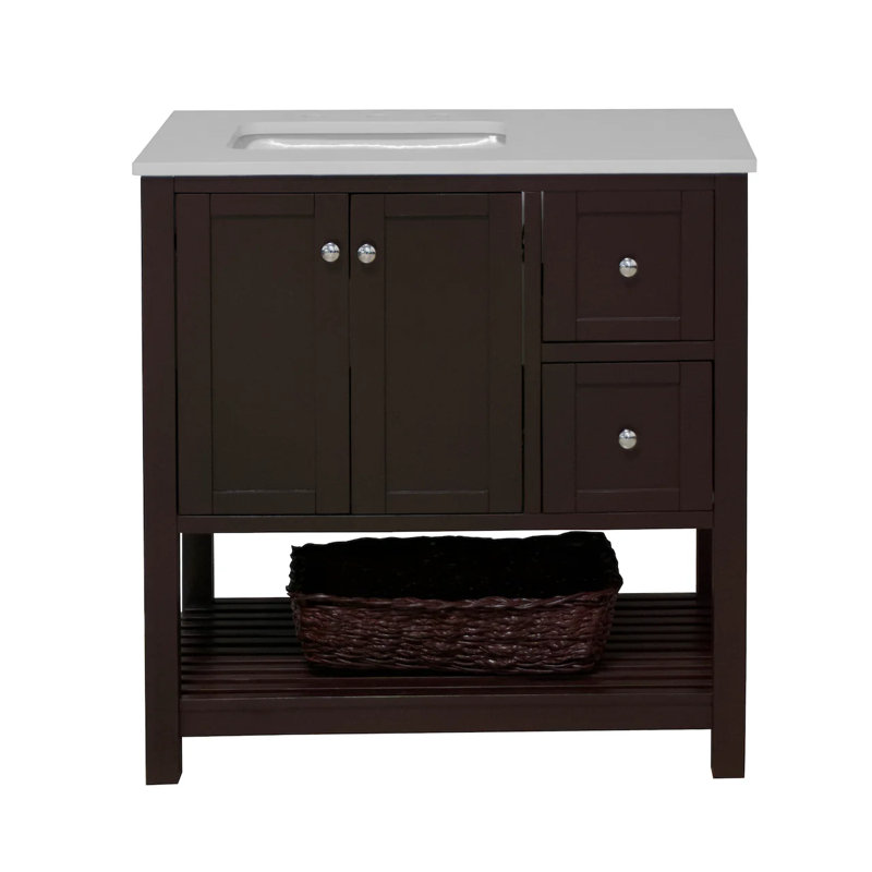 Ensemble de meuble-lavabo simple 36 po Binne, Chocolat, Blanc d'ingénierie