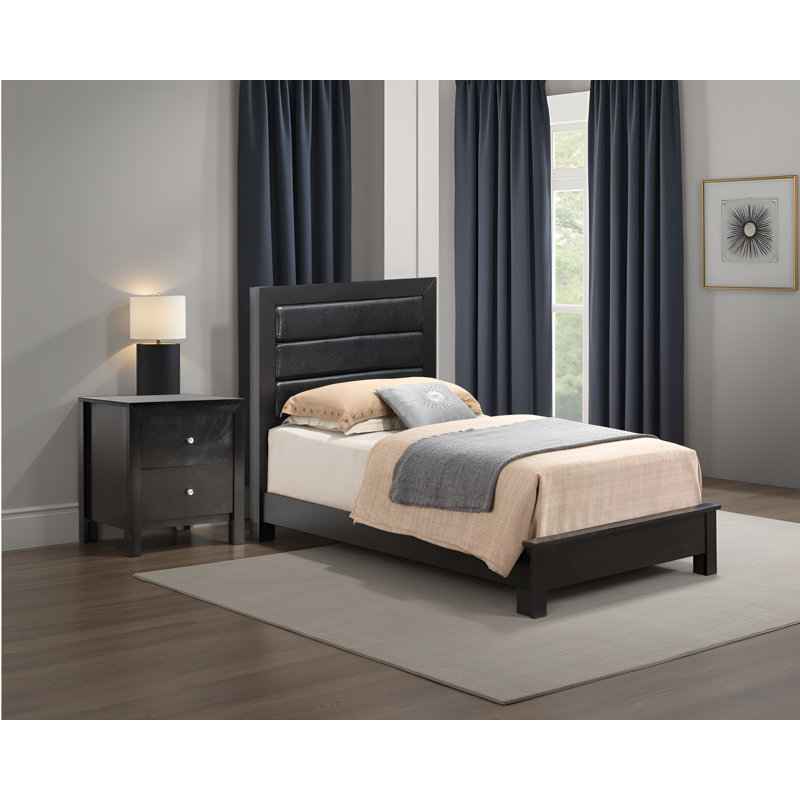 Ensemble de chambre à coucher avec lit simple en similicuir 2 pièces Imatra, Black, Twin