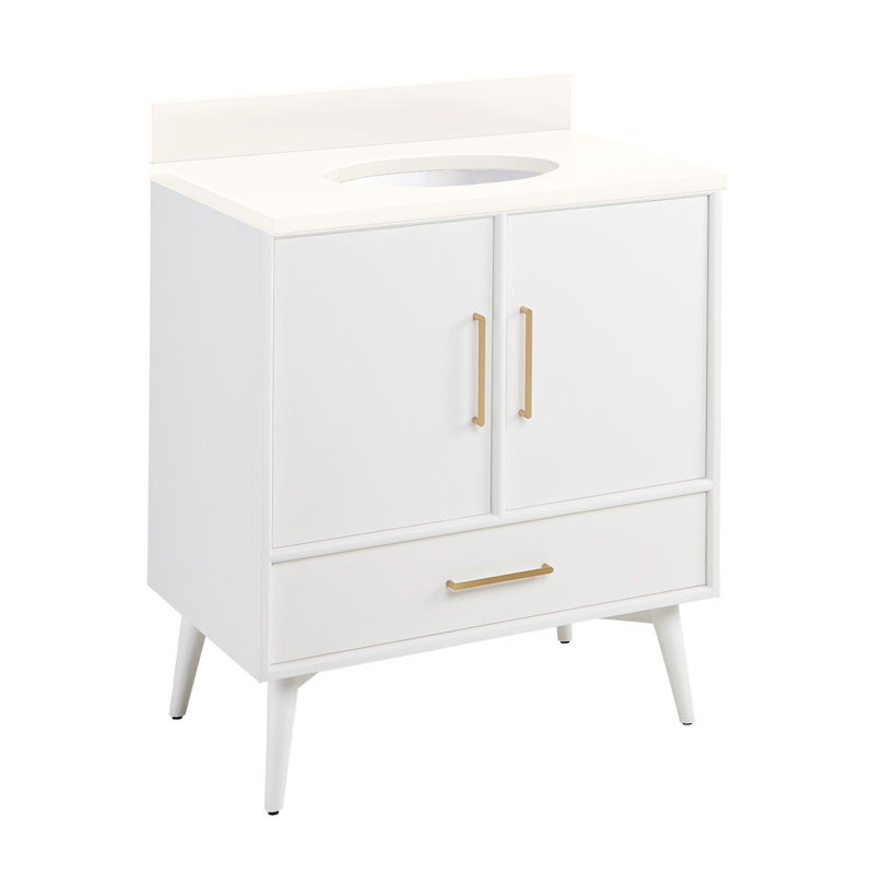 24" Novak Single Bathroom Vanity Set with Oval Undermount Sink, White/ 25" W, Feathered White Quartz, 8" Widespread