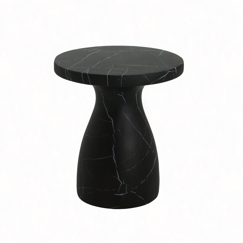 Outdoor Travertine MGO Side Table,Light Weight Concrete End Table Marble Effect, Black