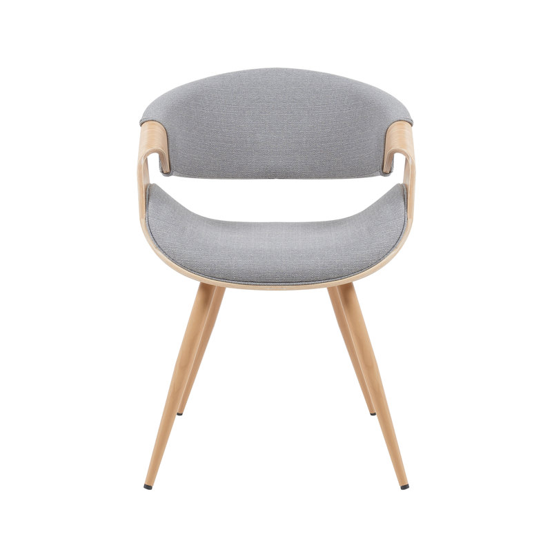 Chaise de salle à manger rembourrée de style Mid-Century avec finition en bois Kaleem, Polyester gris clair, Brun