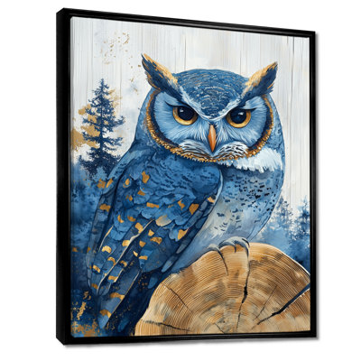 «Graylon Owl Into Saphir Forest Landscape I», art mural hibou