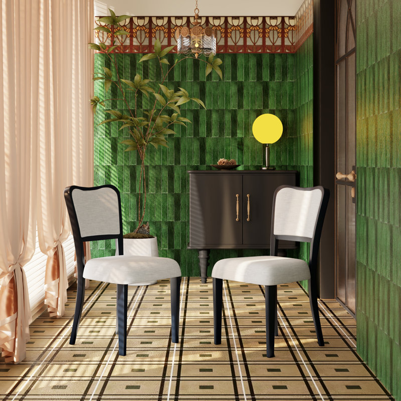 Ensemble de 2 chaises de salle à manger rembourrées au fini noyer noir avec chaises incurvées en tissu massif, Noir