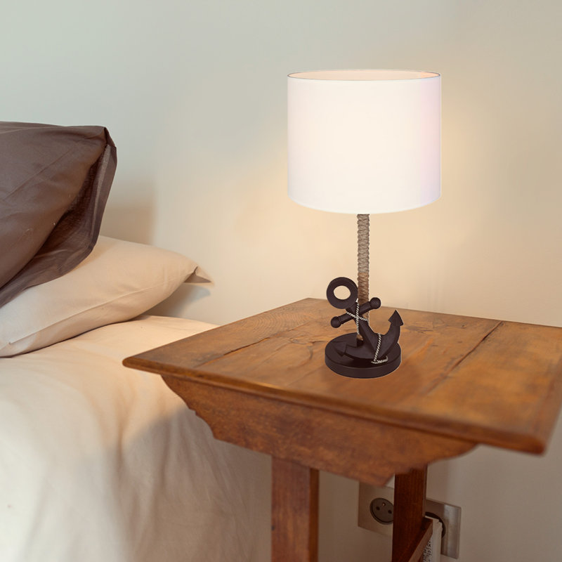 Lampe de table 1 lumière Ahylin avec finition noir mat et abat-jour blanc