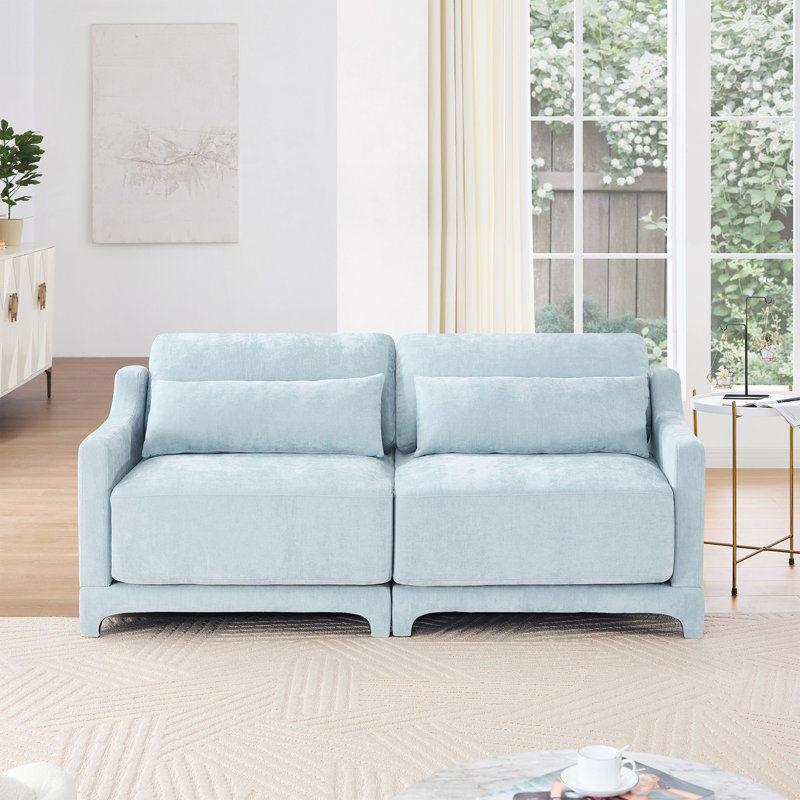 Canapé 2 places avec 2 coussins lombaires, canapé confortable, Bleu ciel