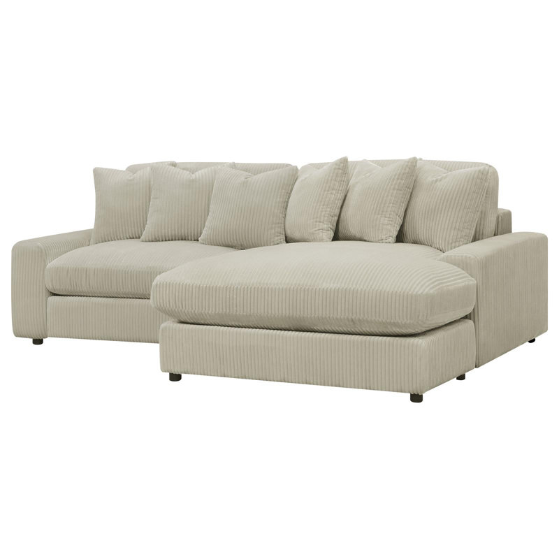 Lain Sectional Sofa With Reversible Chaise, 6 Throw Pillows, Corduroy, Beige Corduroy