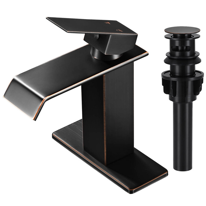 Robinet de salle de bain monocorps et monocommande avec bonde, Bronze frotté à l'huile