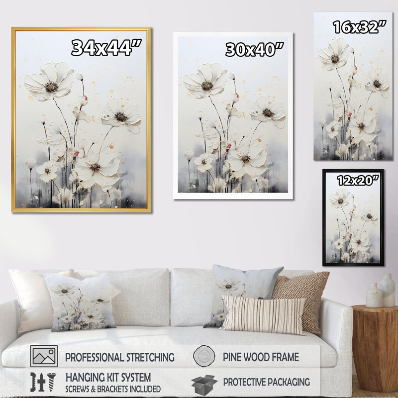 «White Wildflowers Floral Fantasy I», reproduction sur toile, Toile tendue, H 32 po x l 24 po x P 1 po