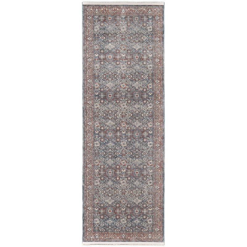 Tapis bleu / rouille Remika Classic 4 po x 5 po - 3 po, Tapis de couloir 2 pi 8 po x 10 pi