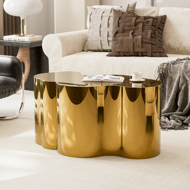 Modern Gold Stainless Coffee Table, Small Cloud Fashion Design，No Installation, 15.7" H x 31.4" W x 19.6" D
