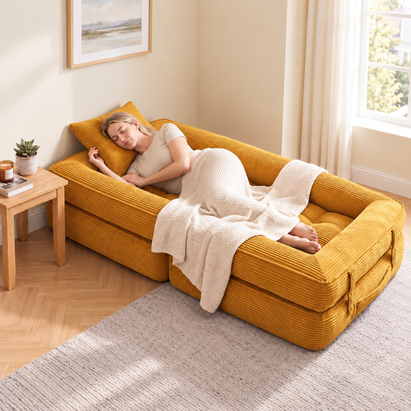 Fauteuil d'appoint en velours côtelé avec éponge à rebond élevé et siège surdimensionné, Yellow