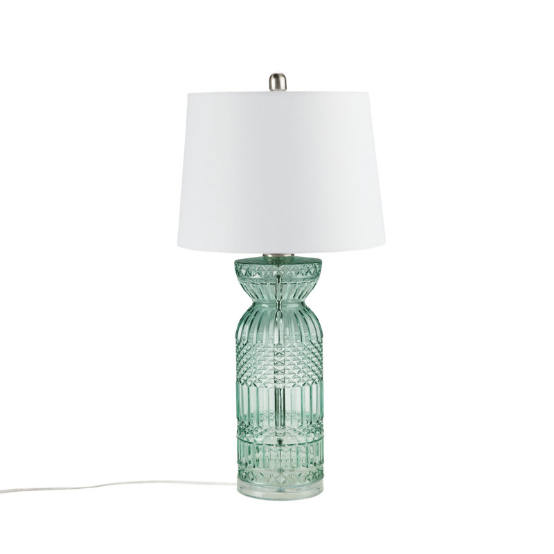 Aqua Blue Textured Glass Table Lamp with White Shade