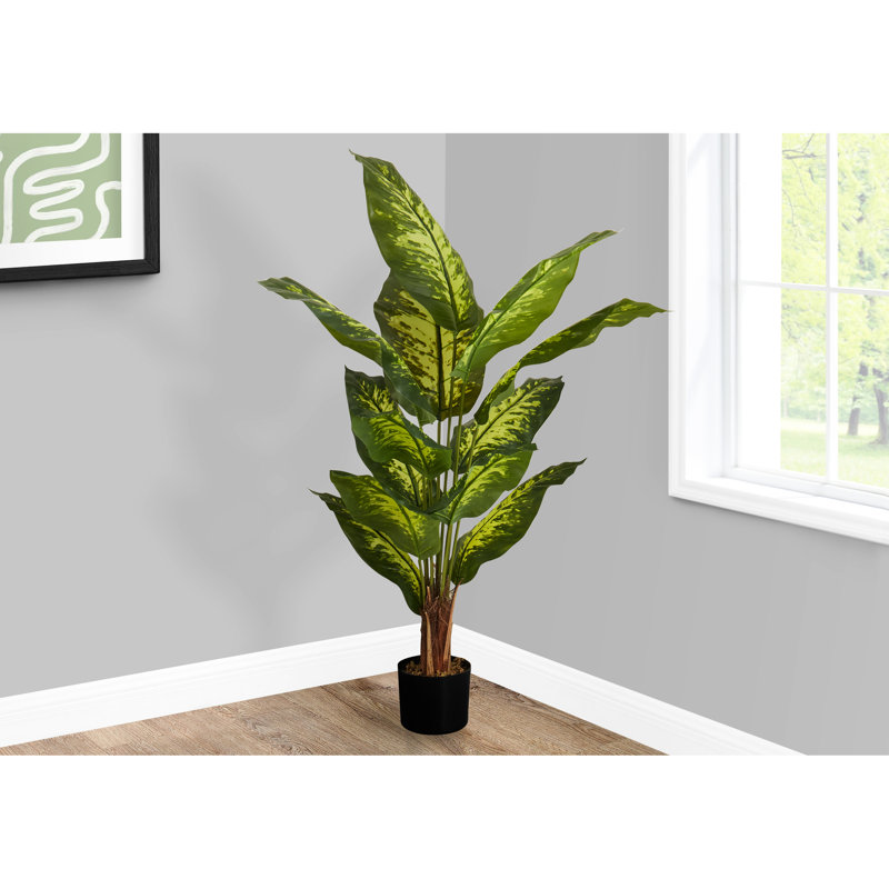47 po Haut, faux feuillage persistant, plante décorative d'intérieur avec feuilles en pot noir, verdure de plancher précieuse