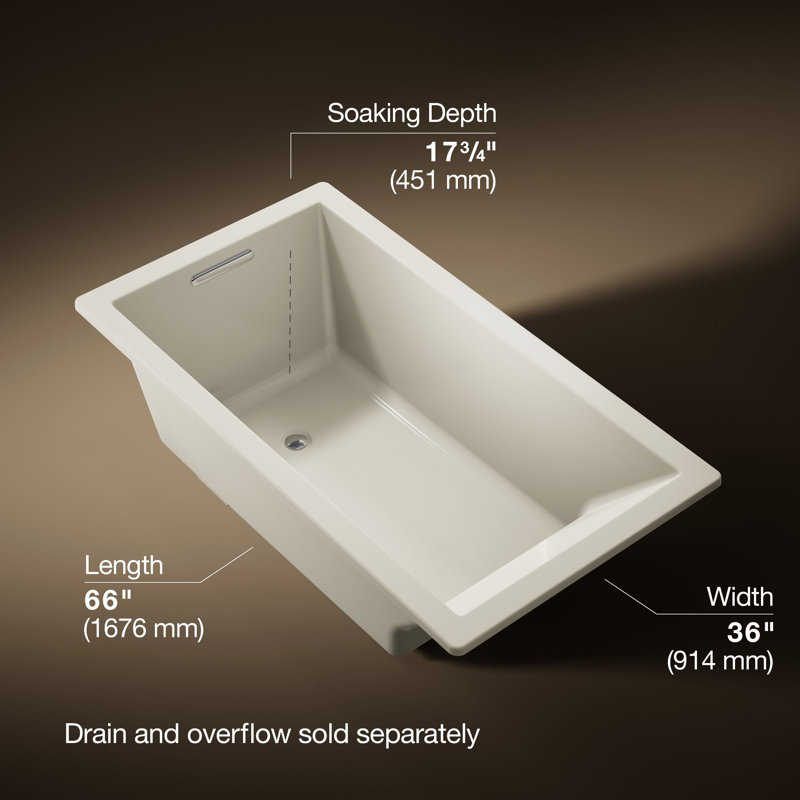 Underscore® 66" x 36" Soaking Bathtub, Biscuit, Center, No