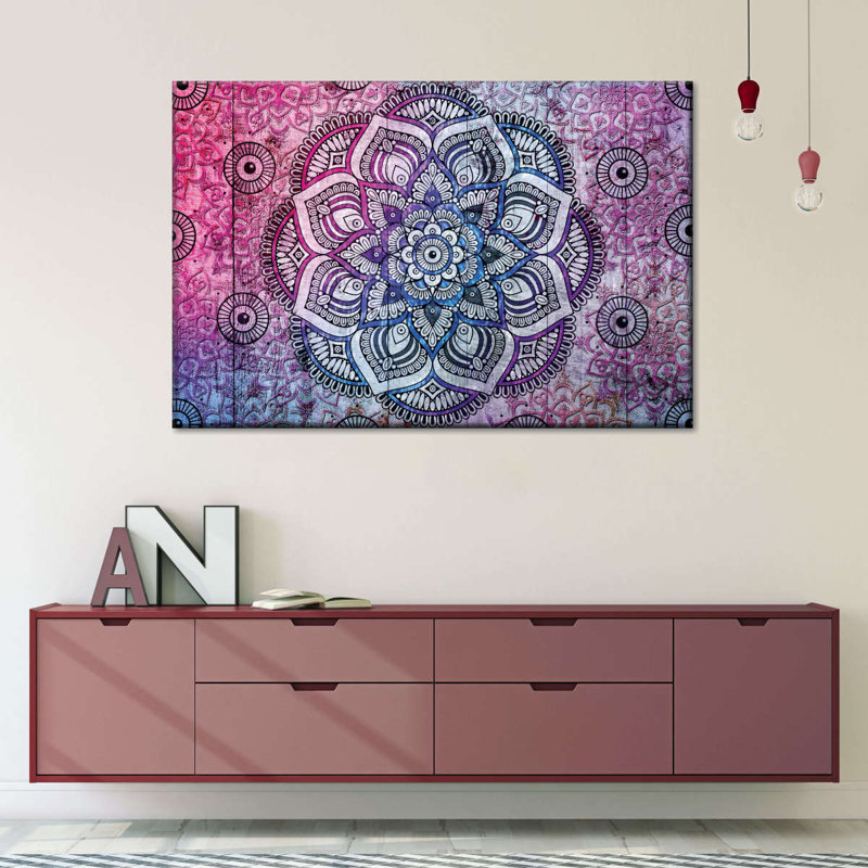 Symbole de mandala rose sur toile, H 8 po x l 12 po x P 1 po