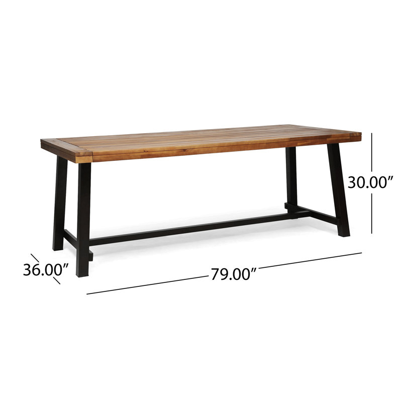 Table de salle à manger d'extérieur, Teck, Métal rustique