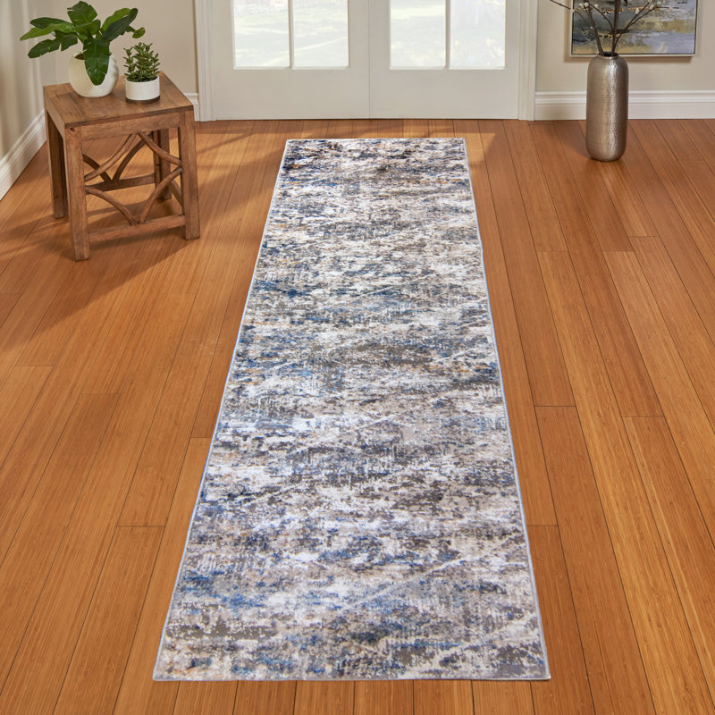  Barga Madge Gray/Blue/Ivory Distressed Modern Abstract Indoor Area Rug, Runner 2'2" x 8'