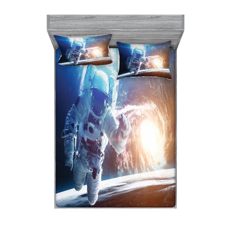 Outer Space Microfiber Sheet Set, Queen Sheet Set + Fitted Sheet + 2 Pillowcases