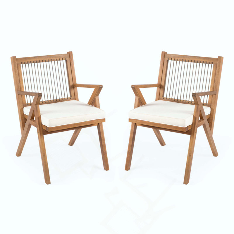 Ensemble de chaises de patio avec coussins, bois d'acacia résistant aux intempéries et assise en corde pour un confort extérieur