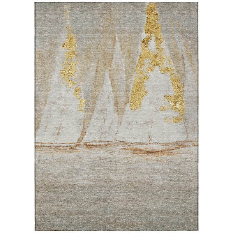 Tapis intérieur / extérieur 8 pi x 10 pi taupe et doré