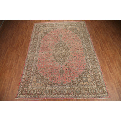 Tapis traditionnel rose à motif floral 10 x 13