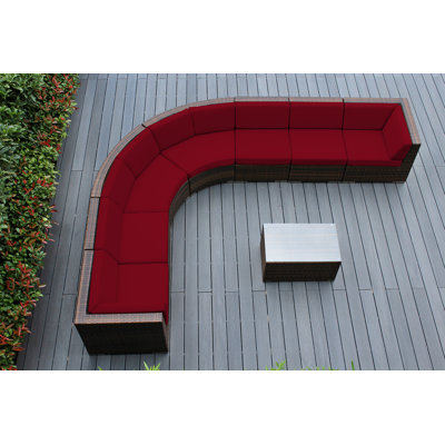 Ensemble de conversation en osier pour 7 personnes avec coussins Popham