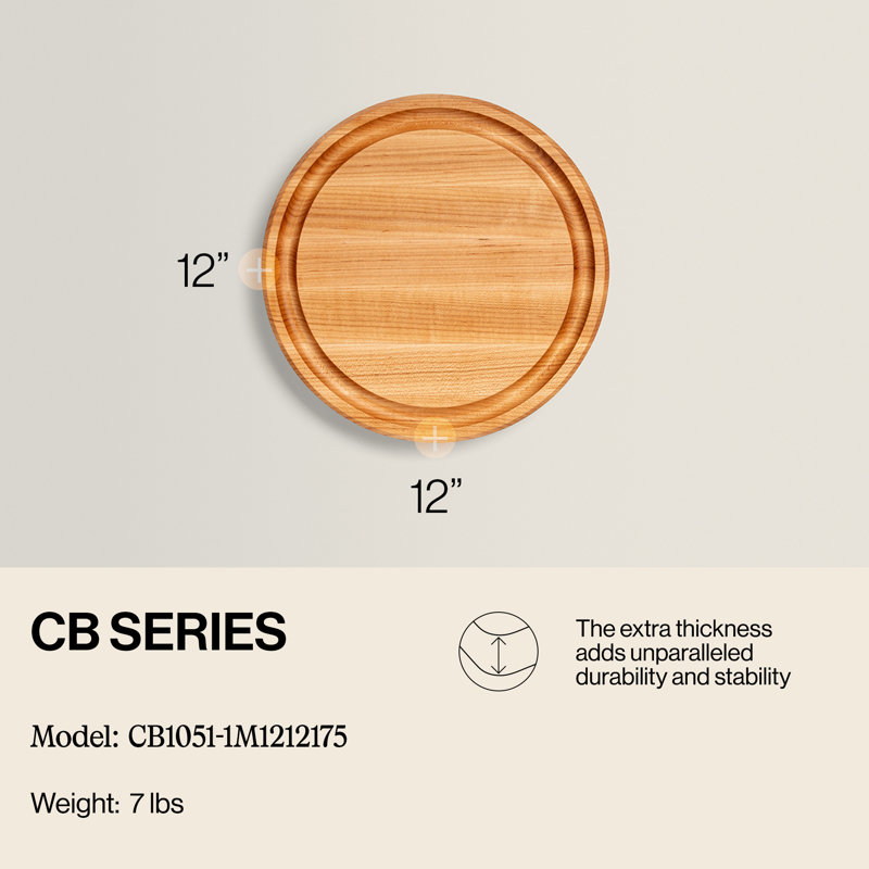 Chef's Collection Round Maple Cutting Board with Groove, 12" L x 12" W