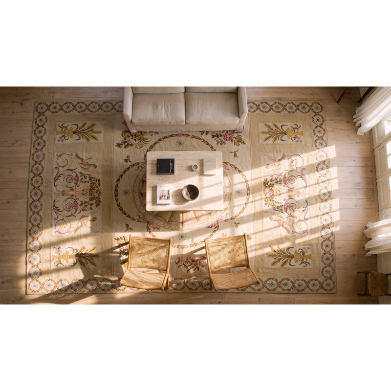 Antique Large Floral Medallion Flat Weave Rug