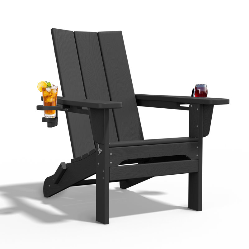 Wolak Folding Adirondack Chair with Cup Holder, Black