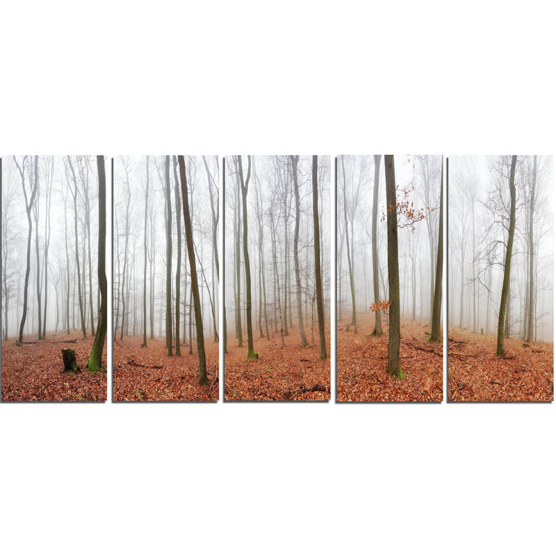 «Fall Forest with Trees at Mist», ensemble de 5 toiles tendues