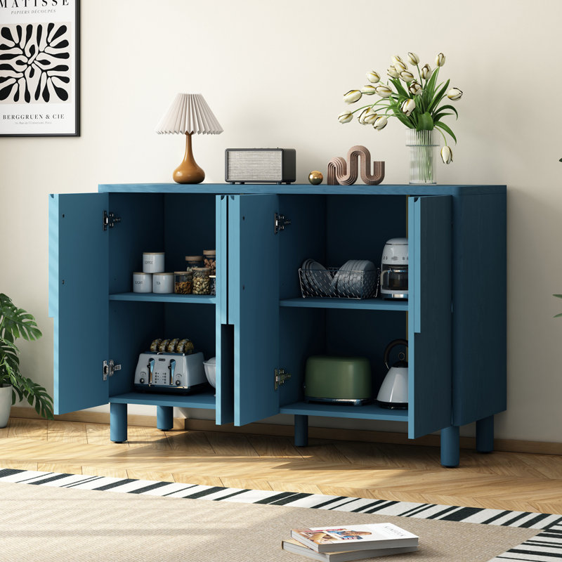 Buffet en bois Tiko avec 4 portes et tablettes réglables, Marine