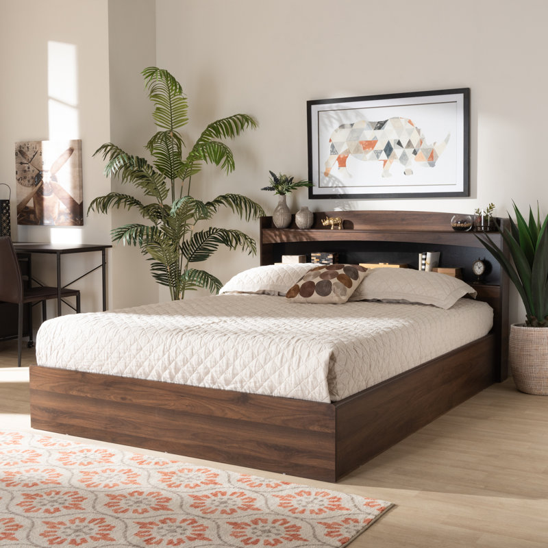 Marineta Platform Storage, Queen Bed, Dark Brown, 39.37'' H X 64.17'' W X 88.15'' L